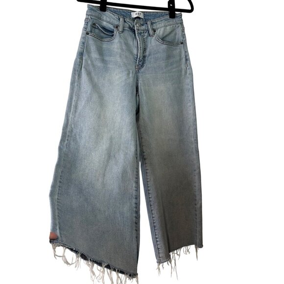 OAT New York Women's Light Wash High-Rise Wide-Leg Raw Hemline Stretch Size 28 - Picture 1 of 11